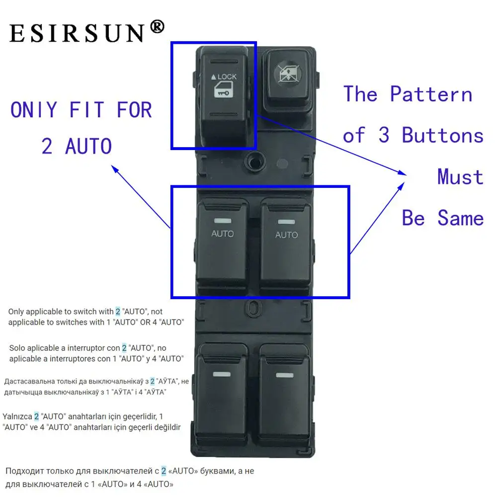 Esirsun Window Front Left Master Switch Fit For KIA Sorento 2010 2011 2012 ,93573-2P200,935732P200