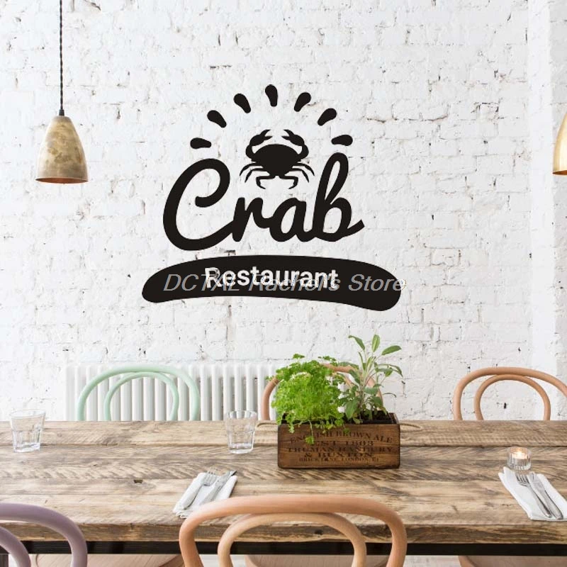 Seafood Restaurant Decor Crab Vinyl Wall Decal Kitchen Dining Room Sticker Bar Drink Art Sticker