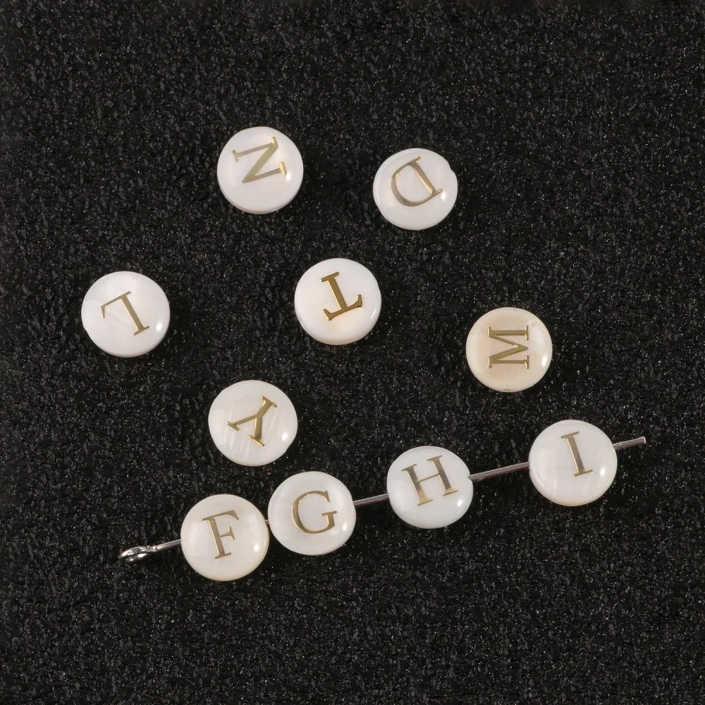 Initial Letter Shell Beads Alphabet Round Charms Beads 8mm Natural Mother of Pearl Letter Beads for Jewelry Making DIY Bracelet