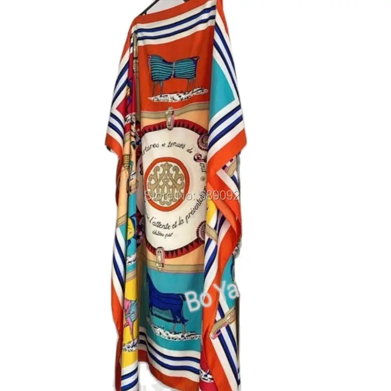 2021 Kuwait Fashion Blogger Recommend Popular printed Silk Kaftan Maxi  African dresses summer beach Bohemian caftan swimwear
