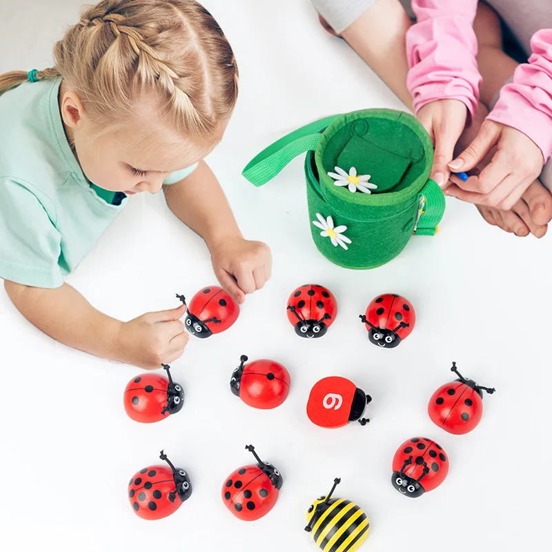 Montessori Counting Beetle Wooden Educational Toys 0-10 Numbers Learning To Count Ladybug Felt Backpack Educational Toy For Kid