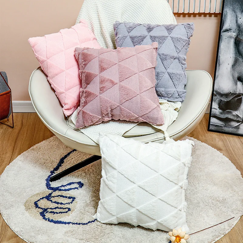 

45*45cm Double-sided Geometric 3D Embroidery Plush Thickening Pillowcase Home Supplies Sofa Cushion Waist Pillowcase