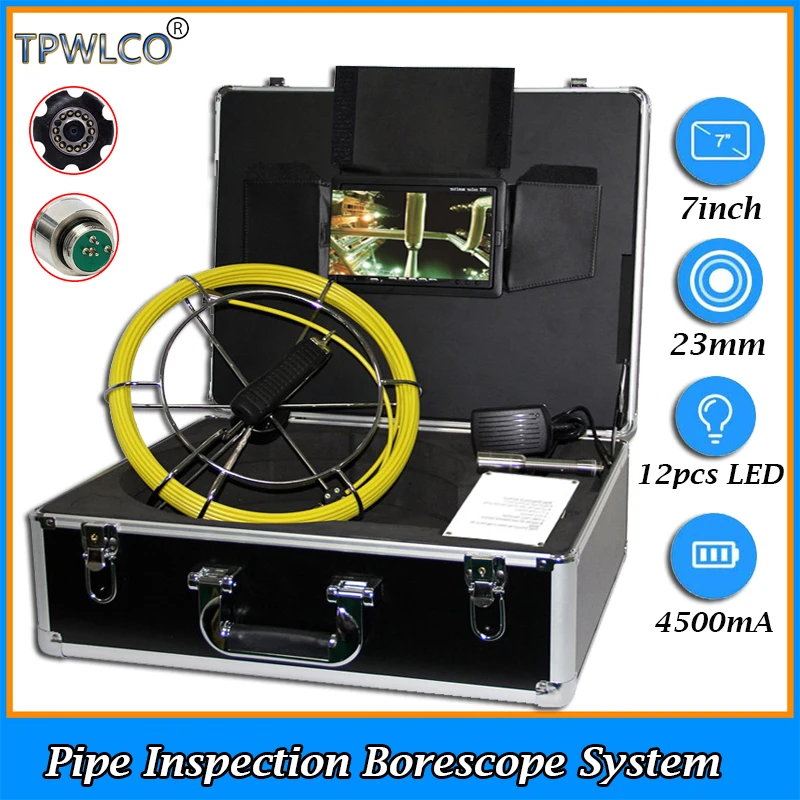 

7inch Display 20m Cable IP68 Waterproof 23mm Sewer Equipment Drain Camera Used For Industrial Pipe Inspection Endoscope System