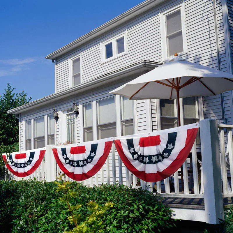 Semicircle Pleated American National Flag Garden Yard Decoration USA Stars Stripes Printing Fan Flag