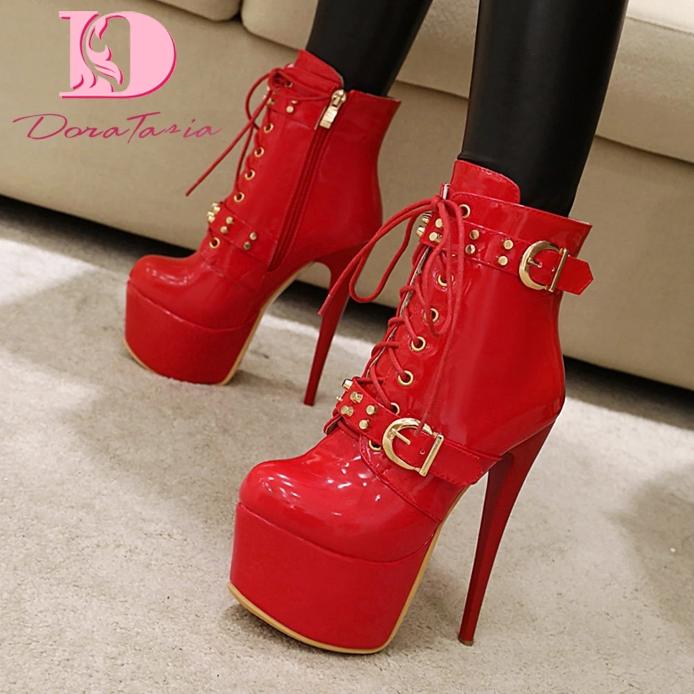 

DoraTasia Plus Size 33-48 New Ladies High Platform Boots Buckle Thin High Heels Ankle Boots Women 2020 Party Sexy Woman shoes