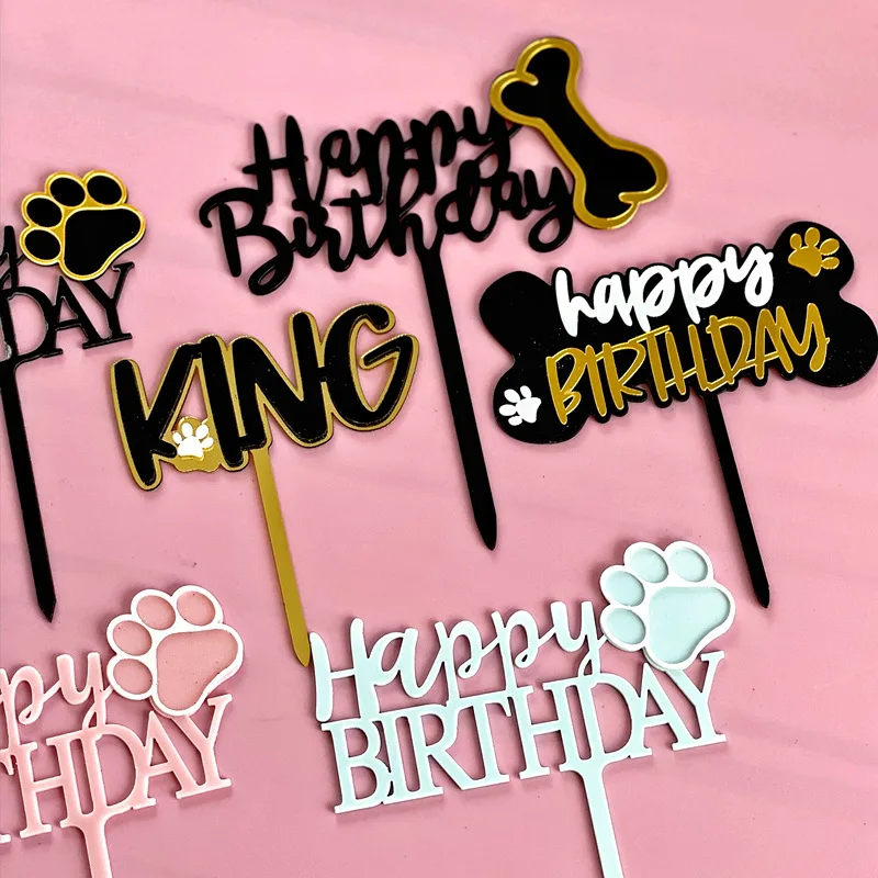 INS New Cute Dog Bones acrilico Cake Topper cari animali domestici Happy Birthday Cake Topper per cani compleanno animali decorazioni per torte per