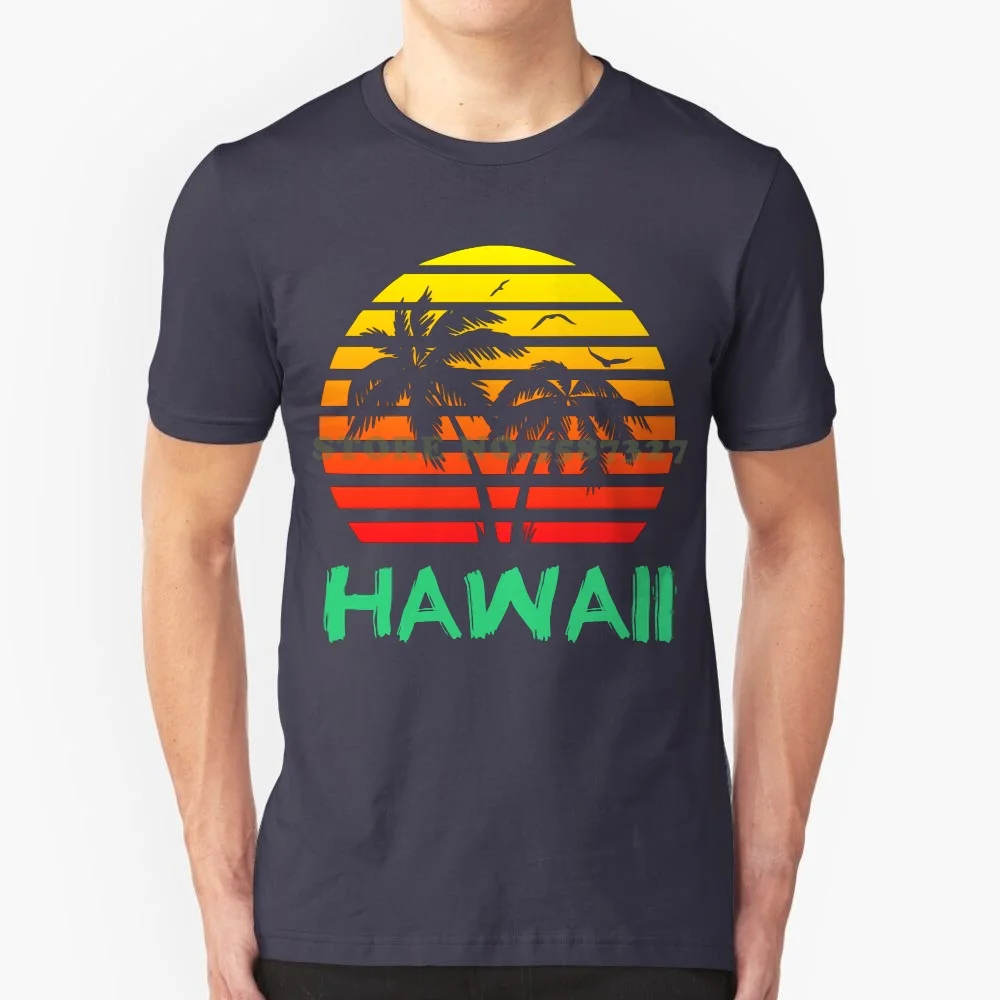 Hawaii Beach Sunset Palm Holiday T Shirts For Youth Man 80s Clothing 100% Cotton Brand Tee Shirts Travel T Shirt On Sale Punk