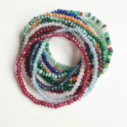 3*4MM Faceted Green Emerald Gem Stretchy Bracelet Natural Stone Jade Vintage Cut Small Bead Hand Row Gemstone for Women Jewelry