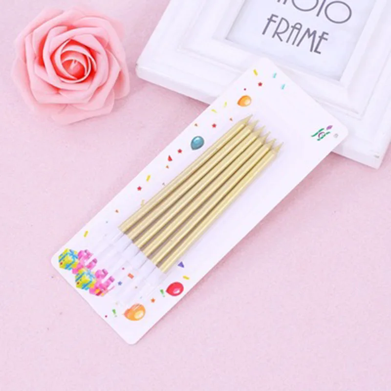 Colorful Pearlescent Gold Silver Long Pole Pencil Candle Creative Gold-Plated Birthday Candle Romantic Anniversary Party Cake