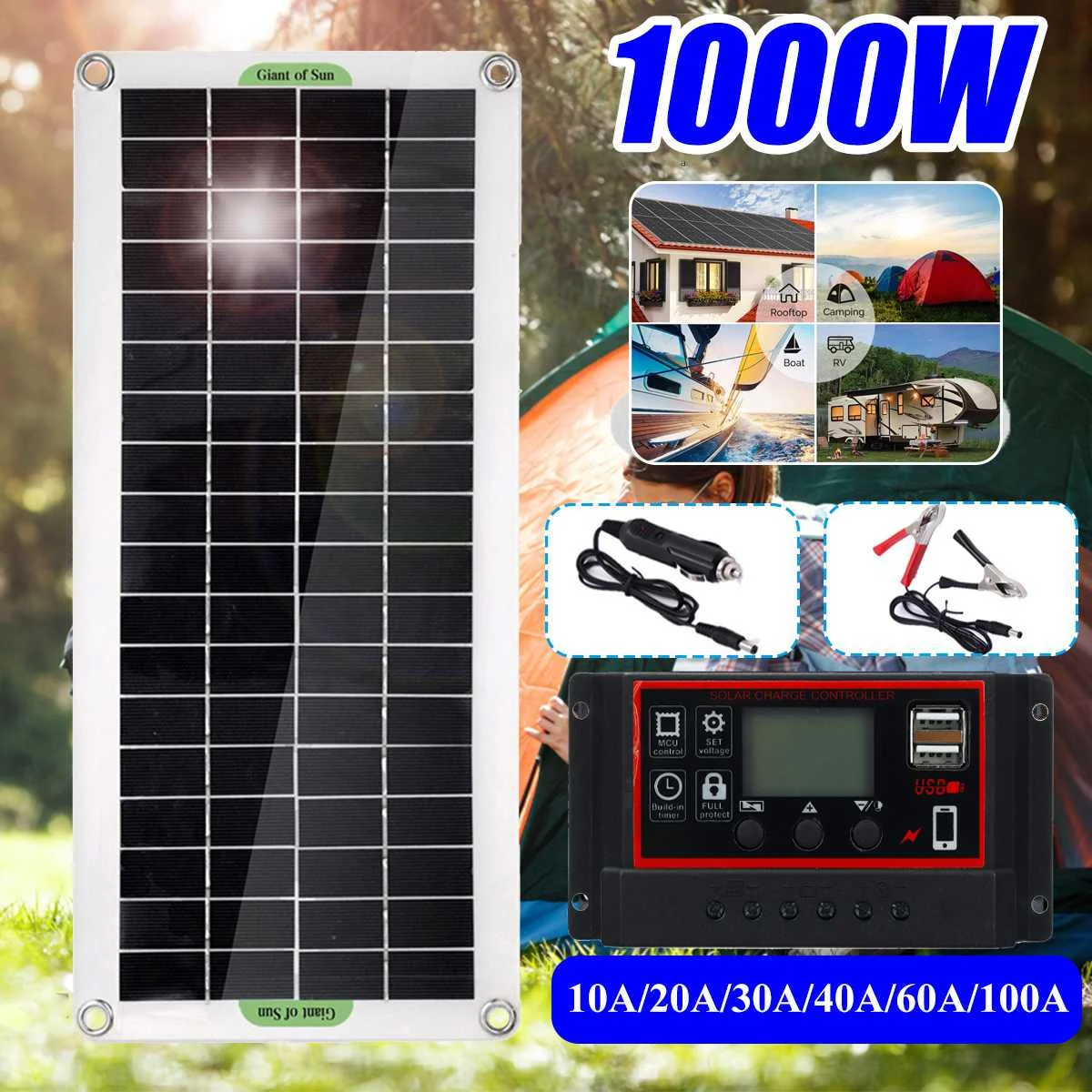 Controlador do painel solar para o telefone, rv, carro, MP3, PAD, carregador, fornecimento de bateria ao ar livre, célula 10A-100A, 12V, 1000W