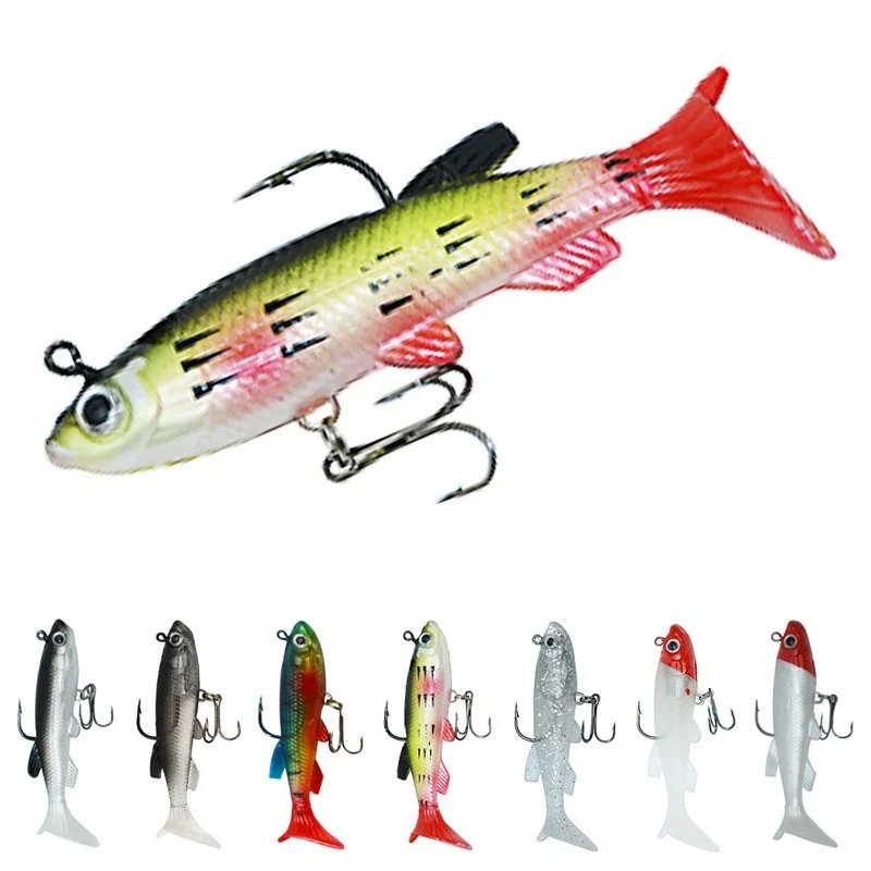 1pcs 9cm 14g T Tail Soft Bait Silicone Swimbaits Artificial Bionics Fish Wobblers Shad Bass Pike Carp Fishing Lure Jig Head