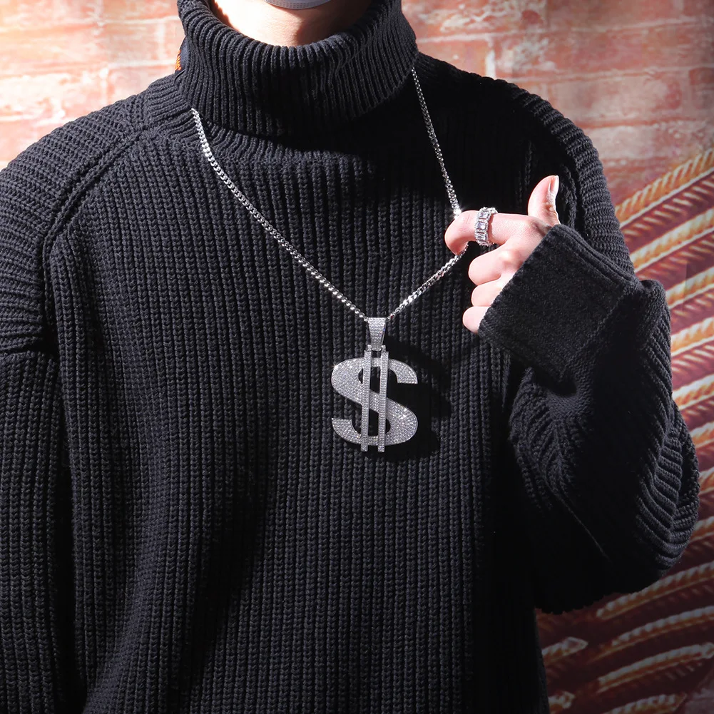 Big Size Dollars CZ Pendant Necklace Gold Silver Color with Cuabn Chain Hip Hop Iced Out Jewelry for Men Women