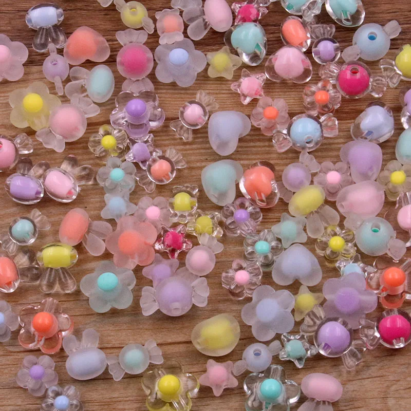 30Pcs14 Styles Mixed Acrylic Beads Frosted Flower Candy Loose Spacer Beads For Jewelry Making DIY Handmade Bracelets Accessories