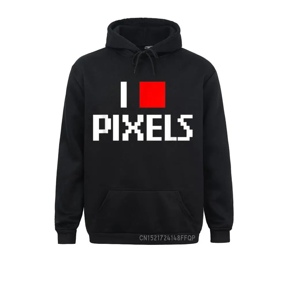 I Love Pixels Heart Red Pullover Sweatshirts Vintage Long Sleeve Classic Hoodies 3D Style Sportswears For Students NEW YEAR DAY