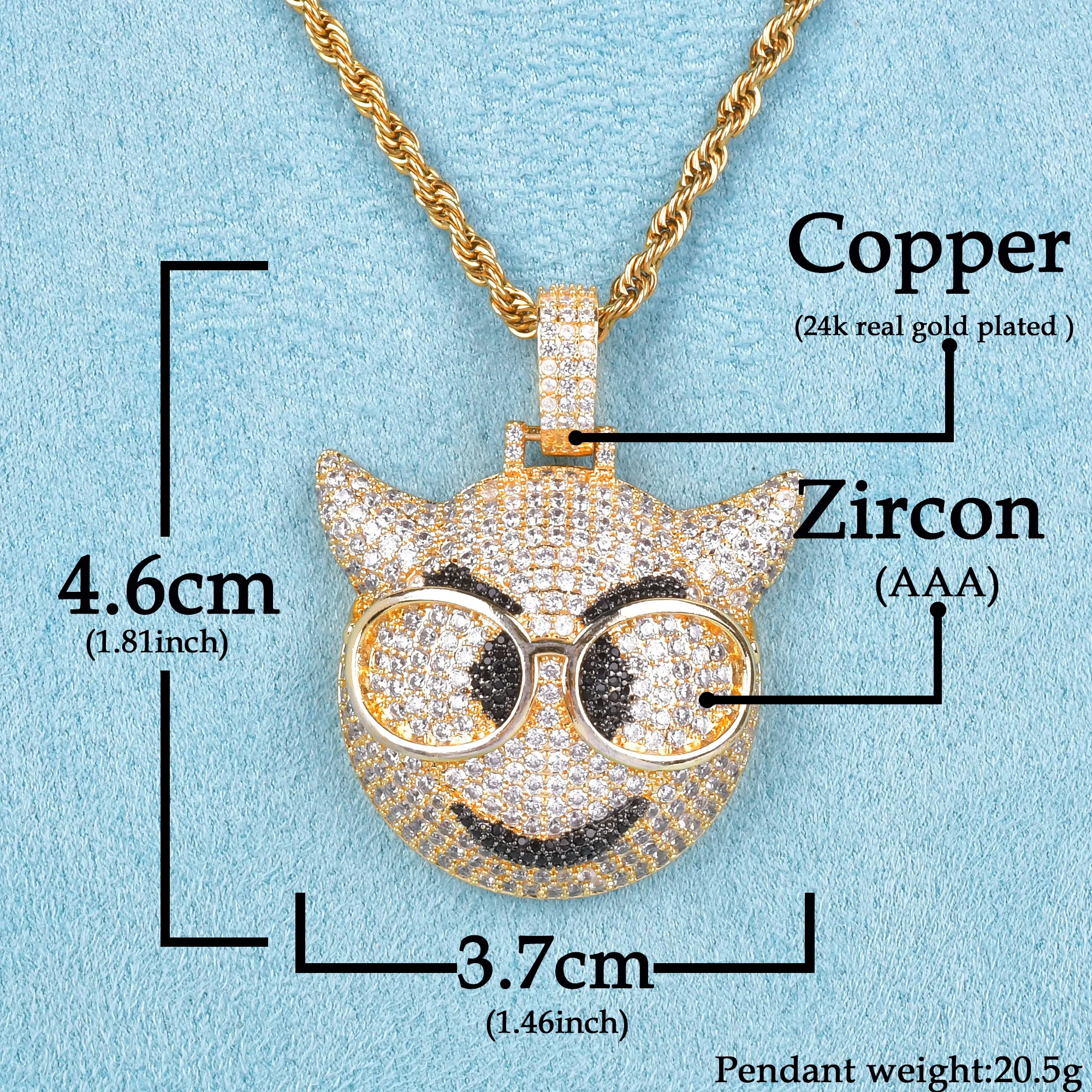 Black Eye Glasses Demon Face Pendant Gold Color Bling Bling Cubic Zircon Necklace Chain Charm Men's Hip Hop Rock Street Jewelry