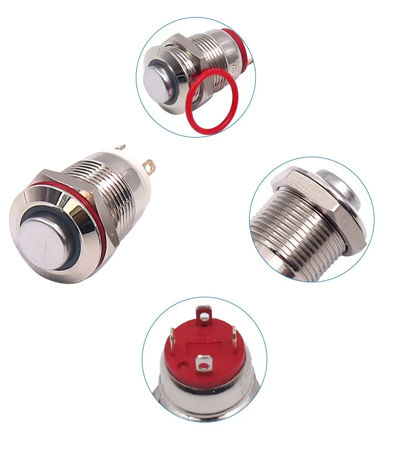 1PC LED Bulb Night Light Button Switch 12mm Instantaneous Latching Flat Metal Switch Waterproof Wholesale