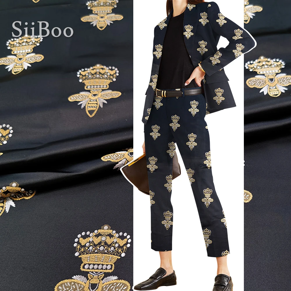 Siiboo gold thread crown pattern yarn dyed jacquard fabric for women dress suits European stylish tejido tissu sp6562