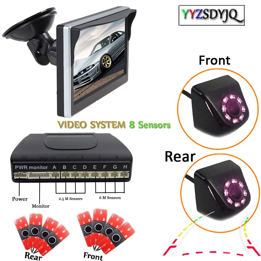 

Dual Core Car Video System Parking Sensors 8 For IR CCD Dynamic trajectory Car Camera Parktronic Alarm With 5 Inch Car Monitor