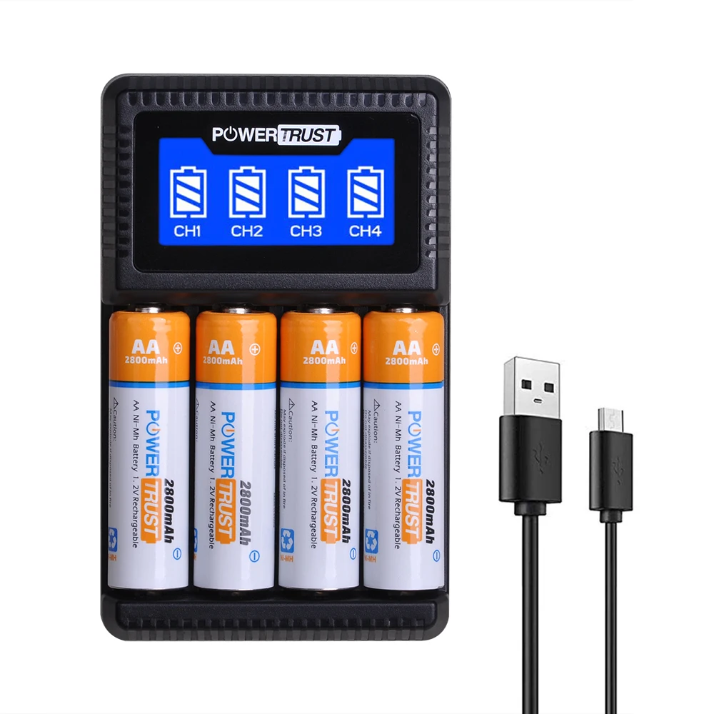 

4Pcs 2800mAh AA Rechargeable Batteries AAA Ni-Mh Battery with Charger for Remote Control, Electric toys, Clock