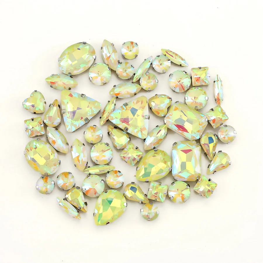 Silberne Krallenfassungen, 50 Stück/Beutel, verschiedene Formen, Regenbogen & Jelly Candy AB Glaskristalle zum Aufnähen, Strass für Hochzeitskleider, Schuhe, Taschen, DIY – Detail 7