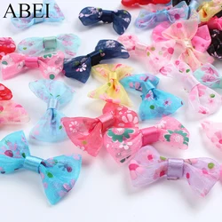 50pcs Mix Colors Organza Ribbon Bows DIY Flower Printing Ribbon Bow For Clothes Bags Hair Bows Ornaments Handmade Crafts