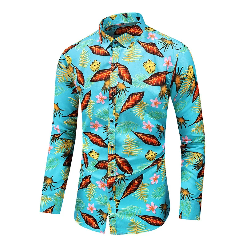 LIFENWENNA Autumn New Fashion Printed Shirt Men Casual Plus Size Long Sleeve Shirts Mens Flower Beach Hawaiian Shirt 5XL 6XL 7XL