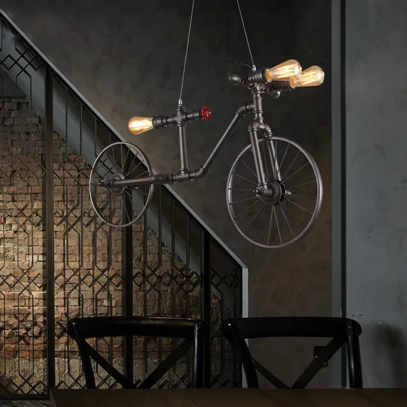 Nordic Loft Water Pipe Light Iron Retro Pendant Light For Restaurant Bicycle Lampara Cafe Bar Vintage Industral Lamps