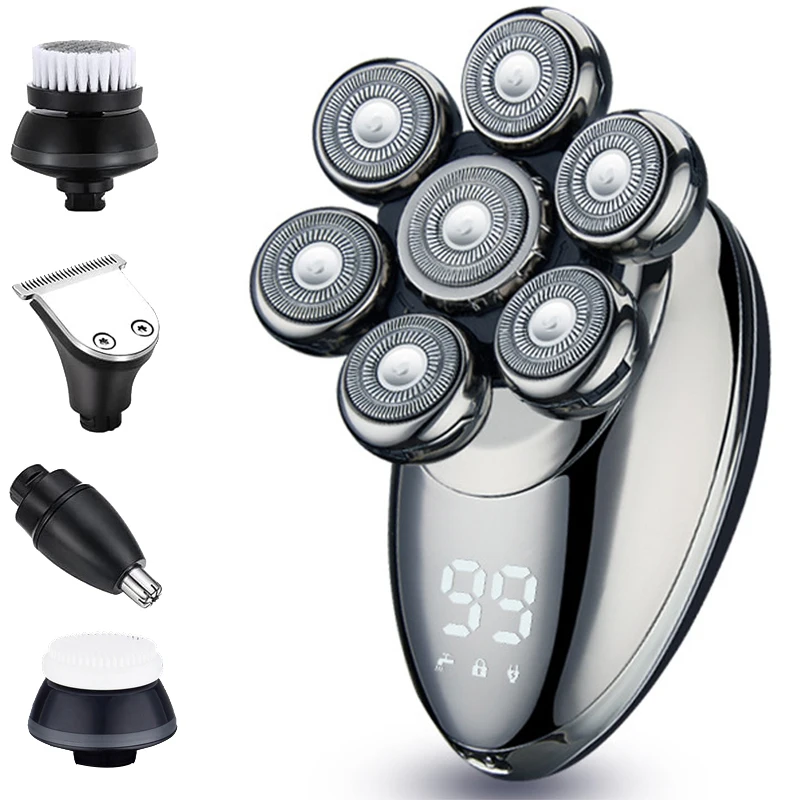 

5 IN 1 Electric Shaver for Men 7D Floating Cutter Head USB Rechargeable Rotary Super Shaver Smart Multifunctional Grooming Kit