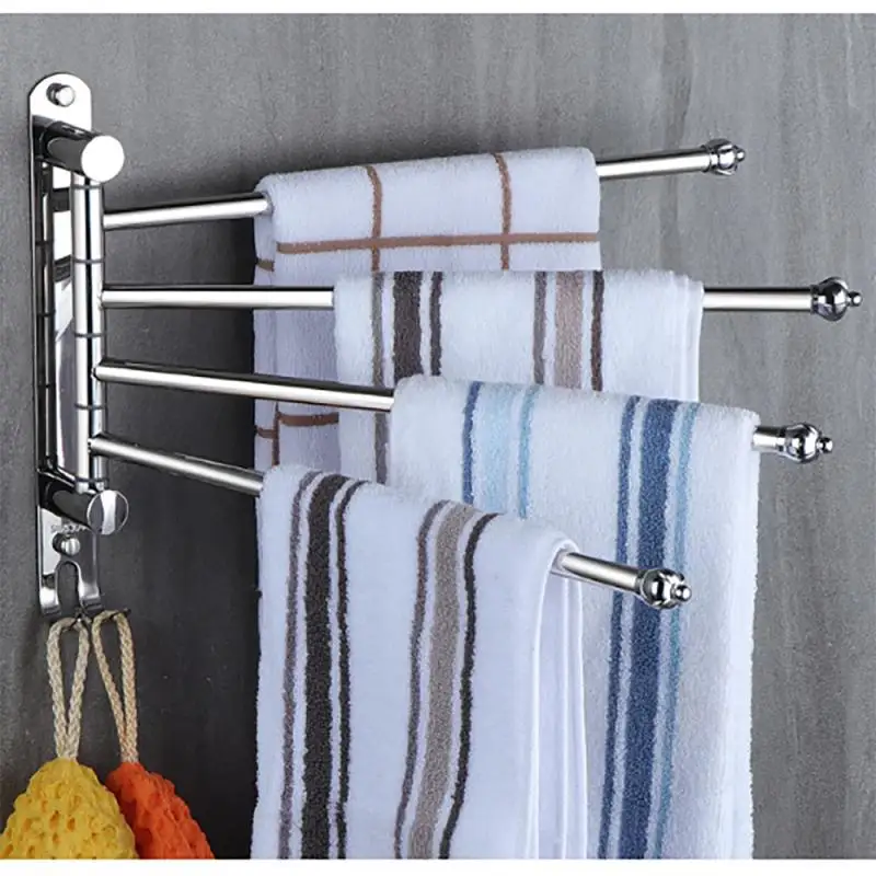 2/3/4/5 Rod Bathroom Multi-bar Towel Rack Wall Mounted Rotating Punch-free 180 Degree Bathroom Bath Towel Hanger Holder Stand