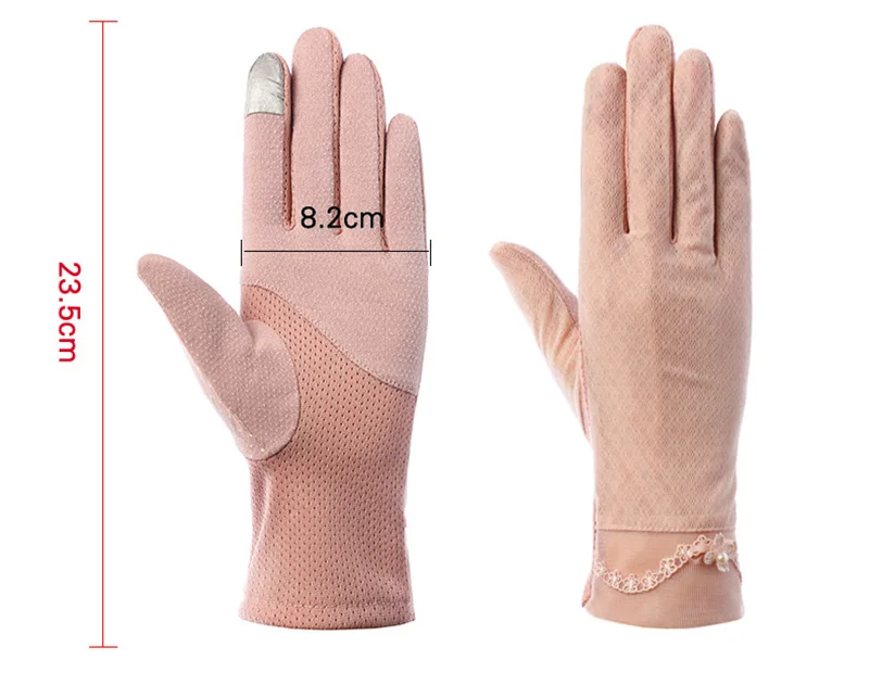 Sexy Summer Women UV Sunscreen Short Sun Screen Pearl Flowers Gloves Thin Ice Silk Lace Touch Screen Viscose Driving Gloves J53