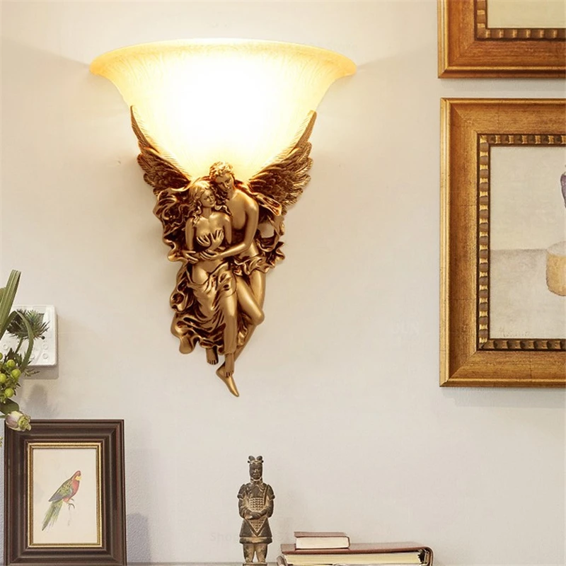 Nordic Modern Wall Lights for Home Bedroom Bedside Lamp Angel Shaped Resin Wall Lamp Europe Style Creative Retro LED Wall Lamps