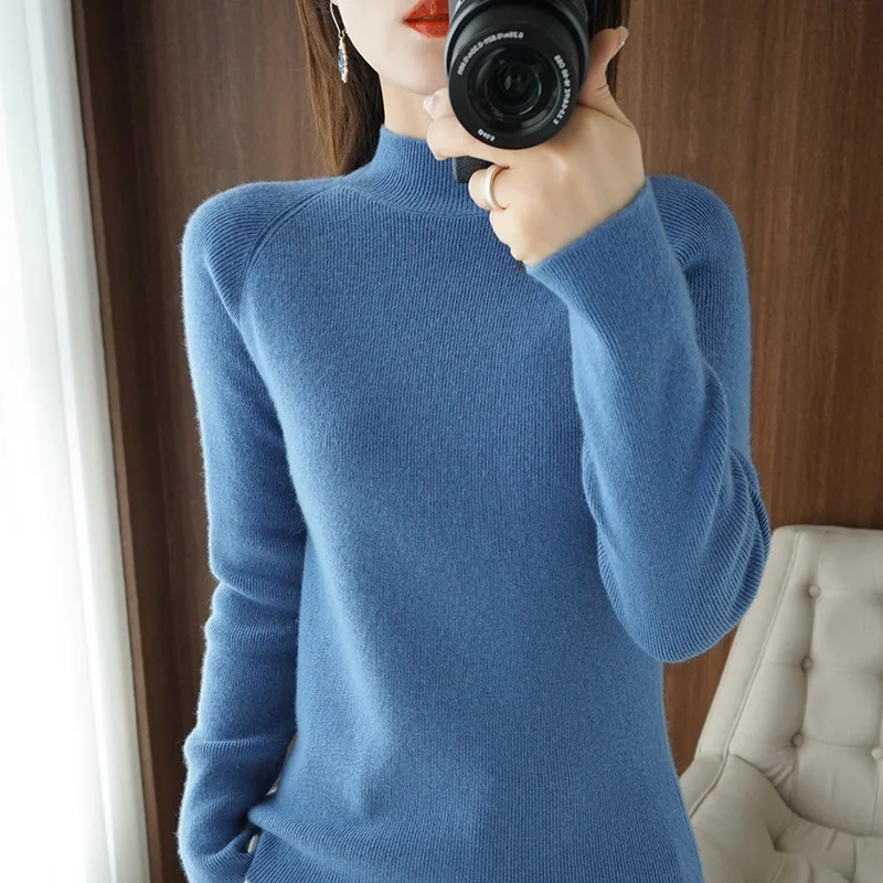 2022 half high neck cashmere sweater women\'s winter cashmere Pullover knitted women\'s long sleeve thick loose Pullover