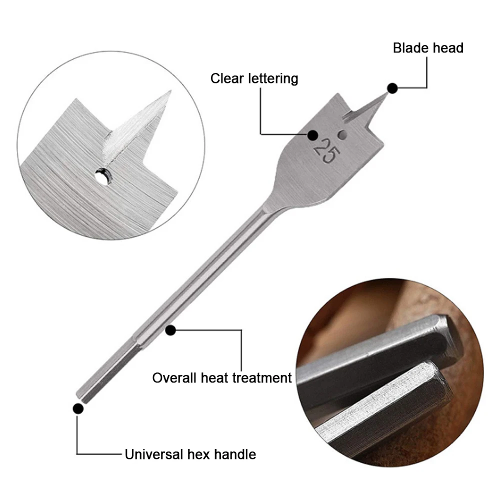 6Pcs ไทเทเนียม Hex Shank Drill Bit แบนเจาะชุด Bit 3-Point Woodworking Hole เปิดรู10/12/16/18/20/25มม.