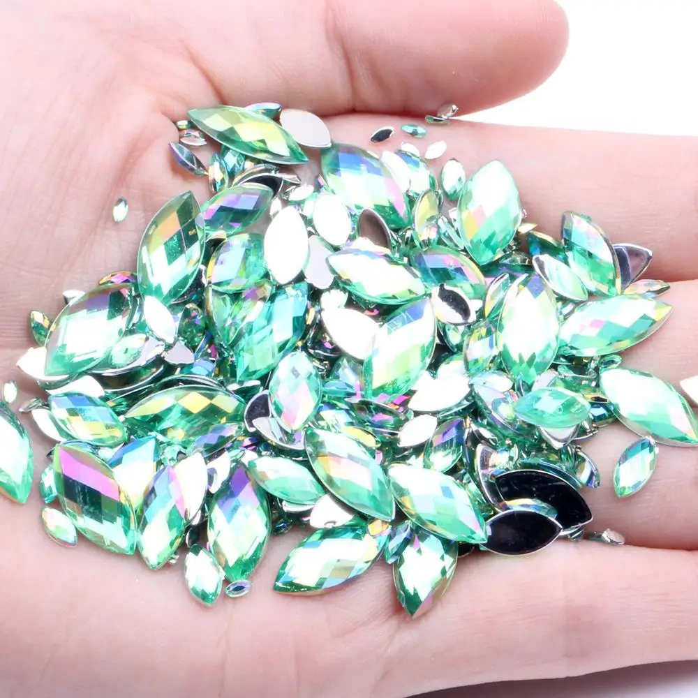 

500pcs 7x15mm AB Colors Acrylic Flat Back Marquise Horse Eye Earth Facets Glitter Rhinestones For Nail Art Supplies Decorations