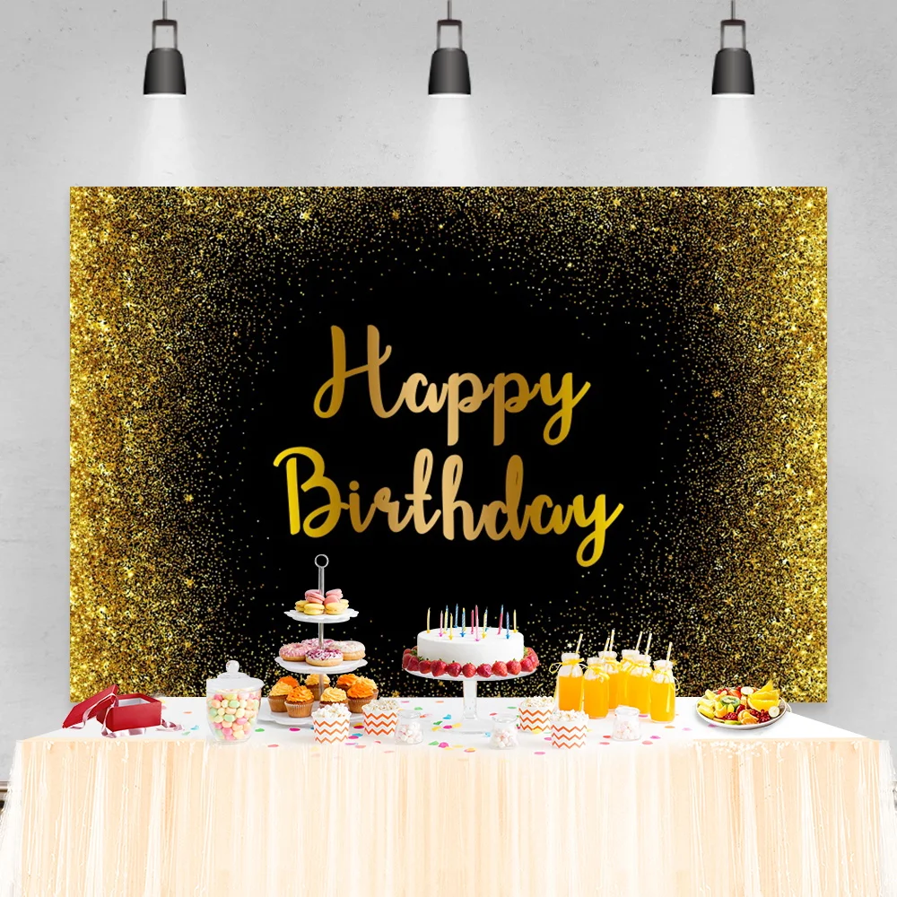 Laeacco Gold Glitter Pink Happy Birthday Photography Backdrop Baby Birthday Party Customized Background Photo Studio Photocall