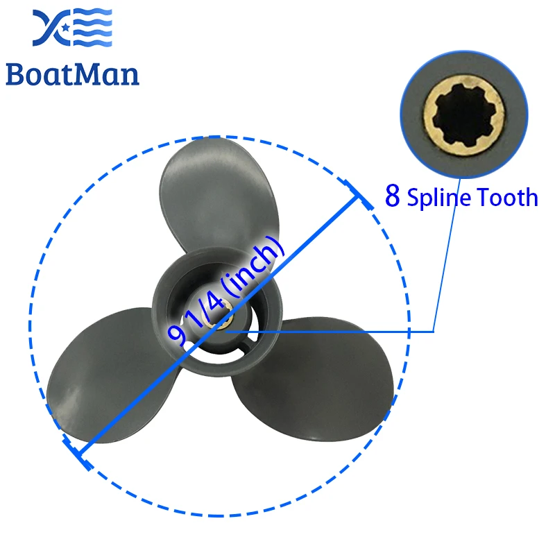 BoatMan® 9 1/4x10 Aluminum Propeller for Honda 8HP 9.9HP 15HP 20HP Outboard Motor 8 Tooth Engine 58130-ZV4-010AH RH Outlet