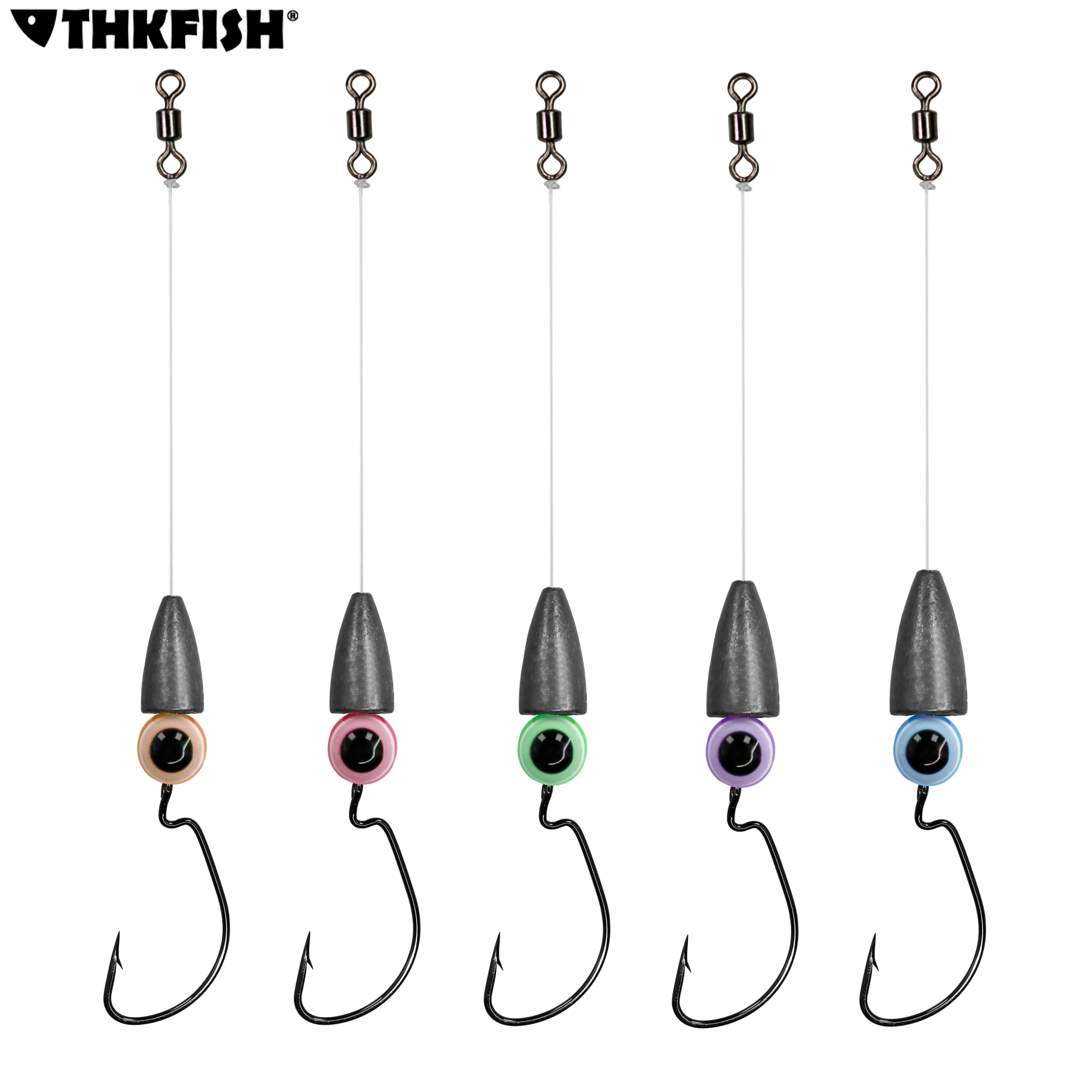 5pcs Texas Rig Set 3.5g 5g 7g 10g 14g Fishing Lead Weights #1/0 Offset Hook Kit For Bass Fishing Freshwater Fishing Accessories