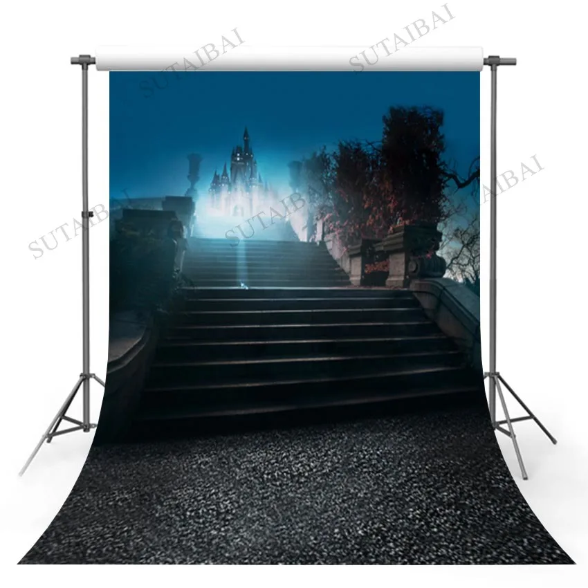 Princess Blue Night Sky Steps Castle Light Tower for Baby Kids Happy Birthday Custom Photography Studio Backdrops Backgrounds