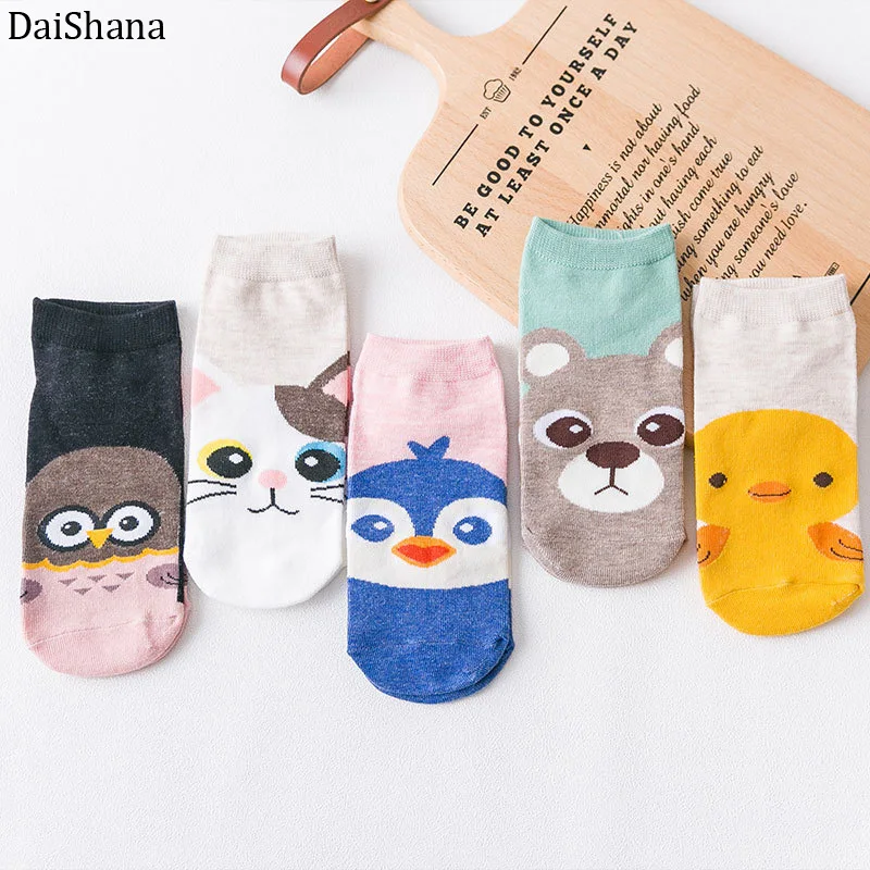 

5Pairs New Arrivl Women Socks Spring Summer Lady Sock Stripe Bear Fox Ankle Sock Casual Fashion Animal Pink Cat Girl Socks 35-40