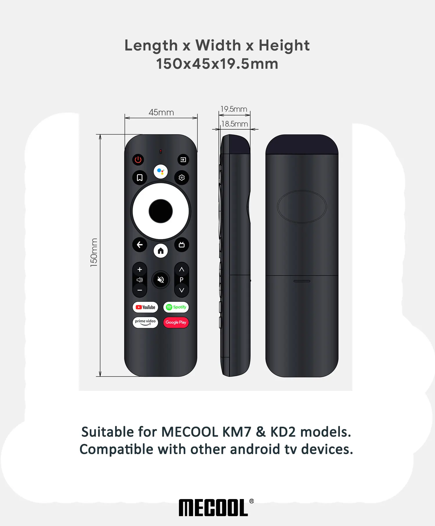 Mecool Bluetooth Replace Remote Control For KD2 KM7 TV BOX With 22 Keys Google Voice Certified Assistant