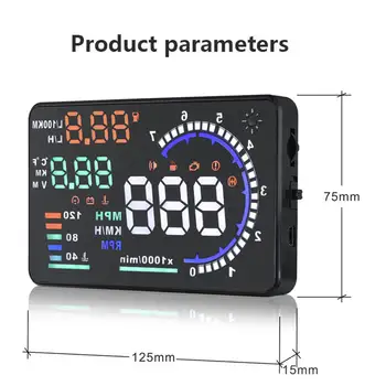 ADQ 5.5'' OBD2 HUD A8 Araç Baş Üstü Ekranı Dijital Hız Göstergesi Takometre Ön Cam Hız Projektörü + Hız Su Sıcaklığı RPM Alarmı 10 best sales Obd devir - №6