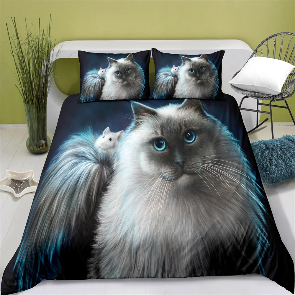 Home Textiles Printed Cat Bedding Quilt Cover & Pillowcase  Full Size Queen Bedding Set Bed Set Queen Size Luxury