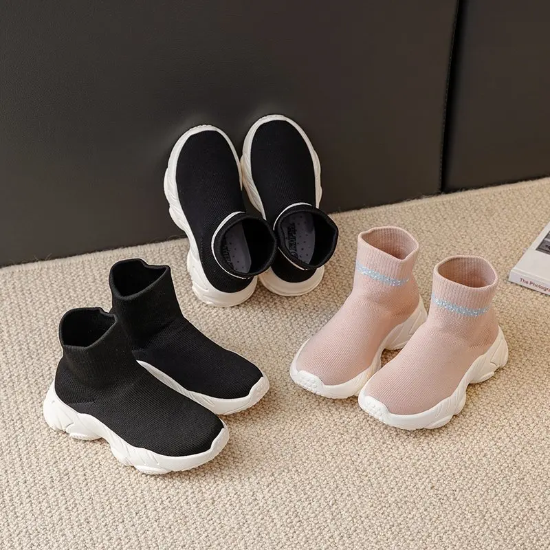 Children Knit Sock Shoes Girls Sock Boots 2021 Kids Spring Autumn Soft Non-slip High Top Casual Sneakers Baby Boys Sports Shoes