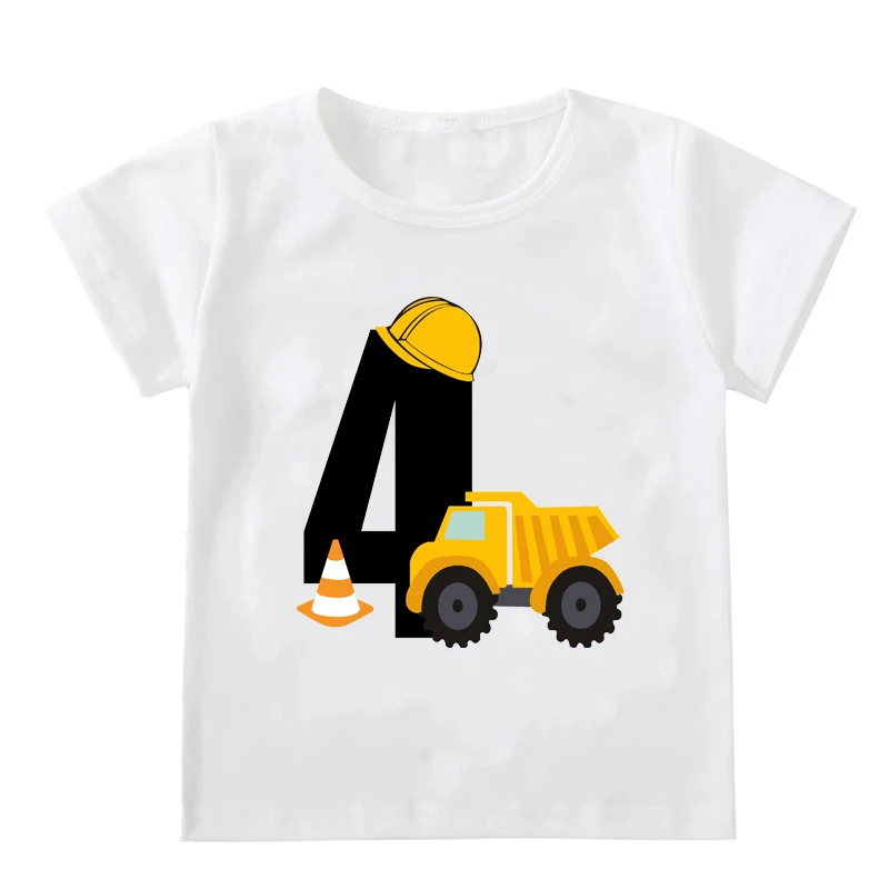 Kids Boys T-shirts Baby Short Sleeve Excavator Tops Children Fashion Tshirt 1 2 3 4 5 Years Boy Construction Birthday Shirts