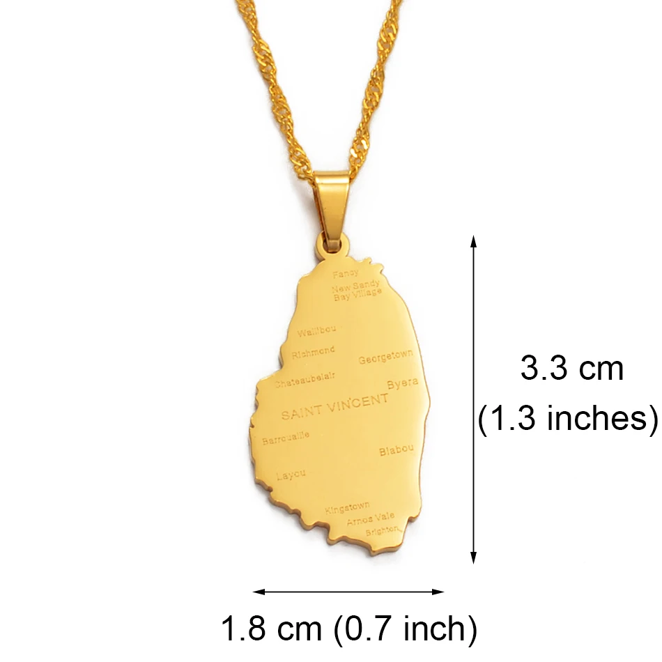 Anniyo ST. Vincent Map With City Name Pendant Thin Chain Necklaces Gold Color Saint Vincent Maps Jewelry #121321