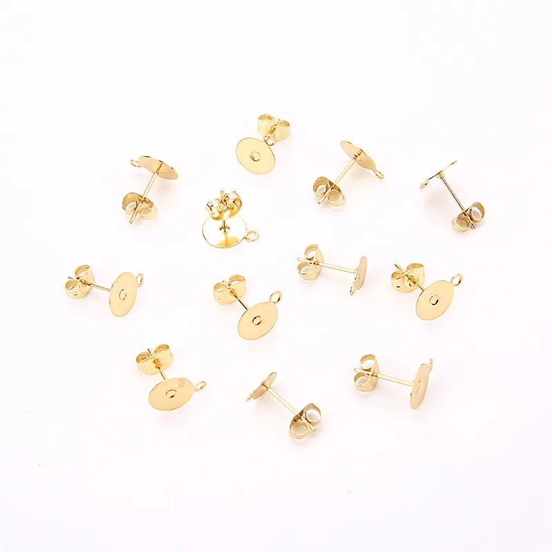 50 stücke Edelstahl Blank Ohr Beiträge Basis Mit Schleife Fit 5mm 6mm 8mm Cabochon Einstellungen Lünette Tray Für DIY Schmuck machen