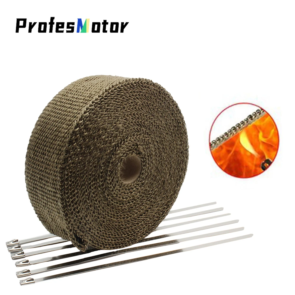 Motorcycle Fiberglass Heat Shield Anti-cut Tape for Exhaust Turbo Thermal 2.5*15M Wrap Pipe 2022 Insulation With Stainless Ties