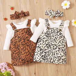 0-18M Autumn Baby Girls Clothes Set Newborn Infant Girl Ruffles Romper Corduroy Pocket Skirts Overalls Clothing