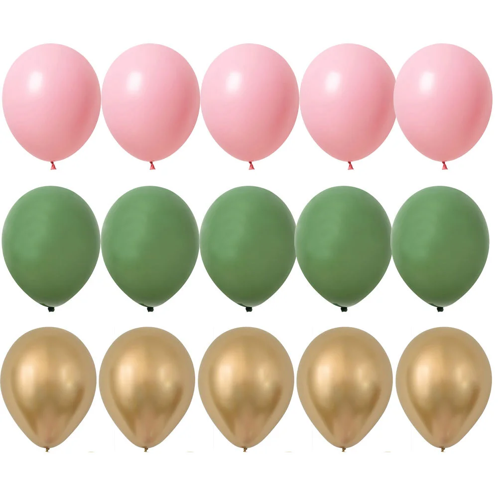 15/20PCS 12inch Balloon Set Retro Green Pink Gold Balloon for Birthday Wedding Anniversary Jungle Safari Party Decorations