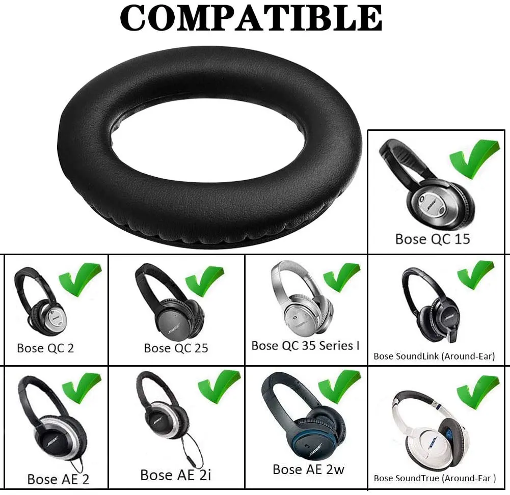 Replacement Ear Pads for Bose QC15 / QC25 / QC35 & 35 ii / QC2 / AE2 / AE2i / AE2W - Headphones Ear Cushion Kit (Black)